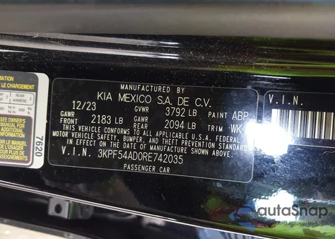 2024 Kia Forte Gt-Line из США, поврежденный, VIN 3KPF54AD0RE742035